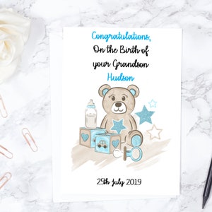 Petit-fils Baby Boy Naissance Félicitations Carte de vœux Souvenir.