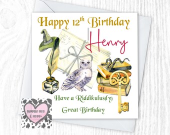 Wizard Themed Personalised Birthday Card, Any Name, Age and relation can be added to make the perfect keepsake greeting card for Wizard Fan.