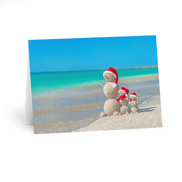 Beach Christmas Cards (5 Pack) | Merry Christmas from the beach | Sand Snowman | Christmas card | Christmas Beach | Sandy Snowman