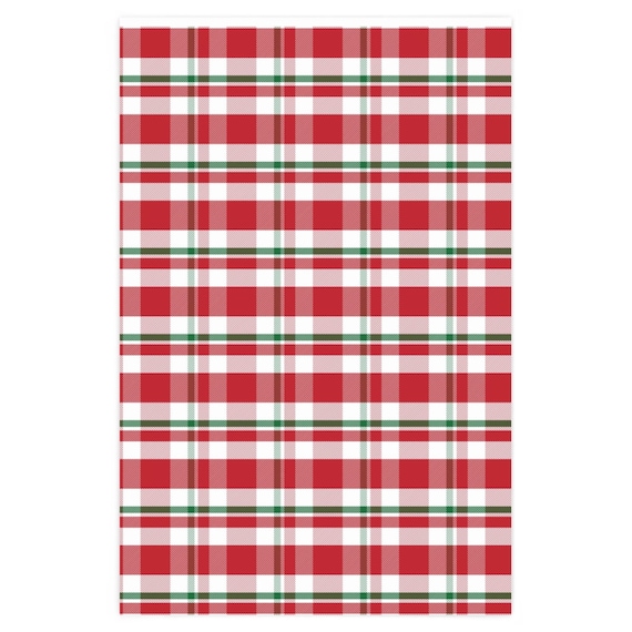 Red Gingham Christmas Wrapping Paper, Winter Snowflake Matte Plaid Gift Wrap,  Eco Friendly Red Holiday Gift Wrap, Flannel Design Gift Wrap 