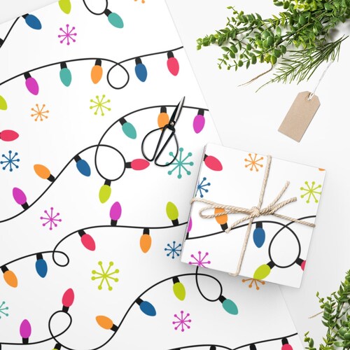 Color Christmas Lights Wrapping Paper Christmas Wrapping Etsy