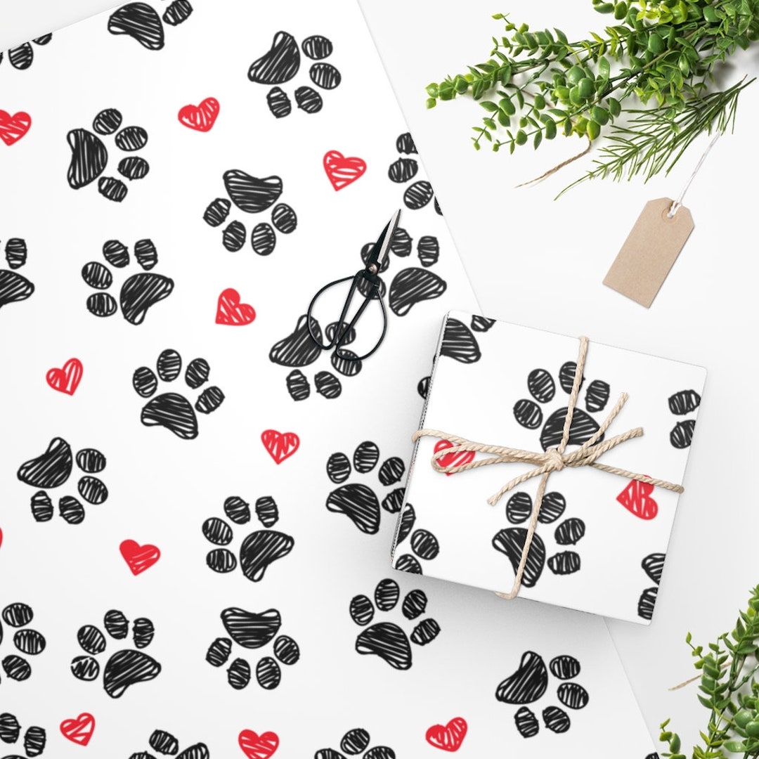 Paw Print and Christmas Tree Wrapping Paper