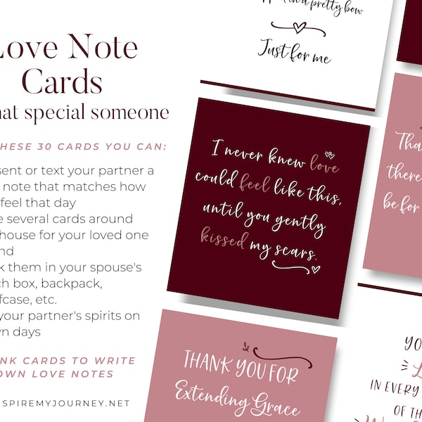 Romantic Love Note Cards | Printable Note Cards | Gifts for Her/Him/Them