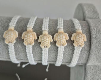Macrame Bracelet with Turtle Charm, Adjustable Handmade Design