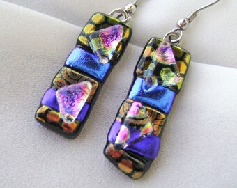Black red white and dichroic silver dichroic glass dangle sushi earrings