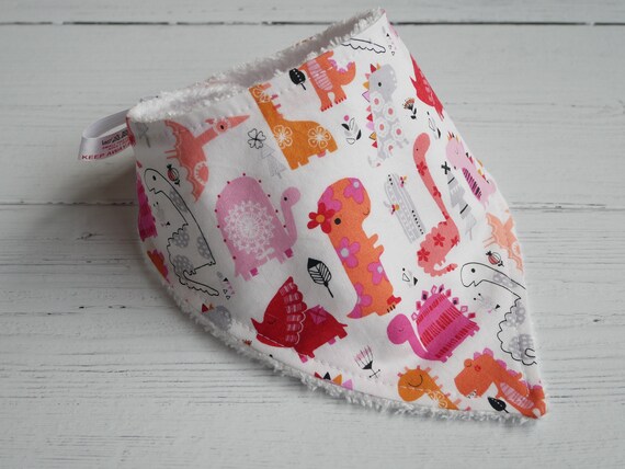 Pink & orange dinosaur bamboo bandana dribble bib