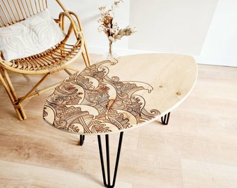 Wooden coffee table Pine surfboard