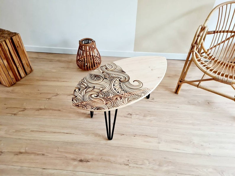 Wooden coffee table Pine surfboard image 3