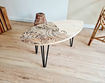 Wooden coffee table Pine surfboard