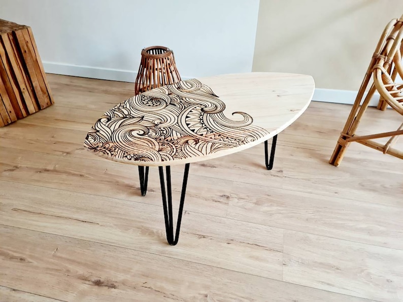 Wooden coffee table Pine surfboard image 1