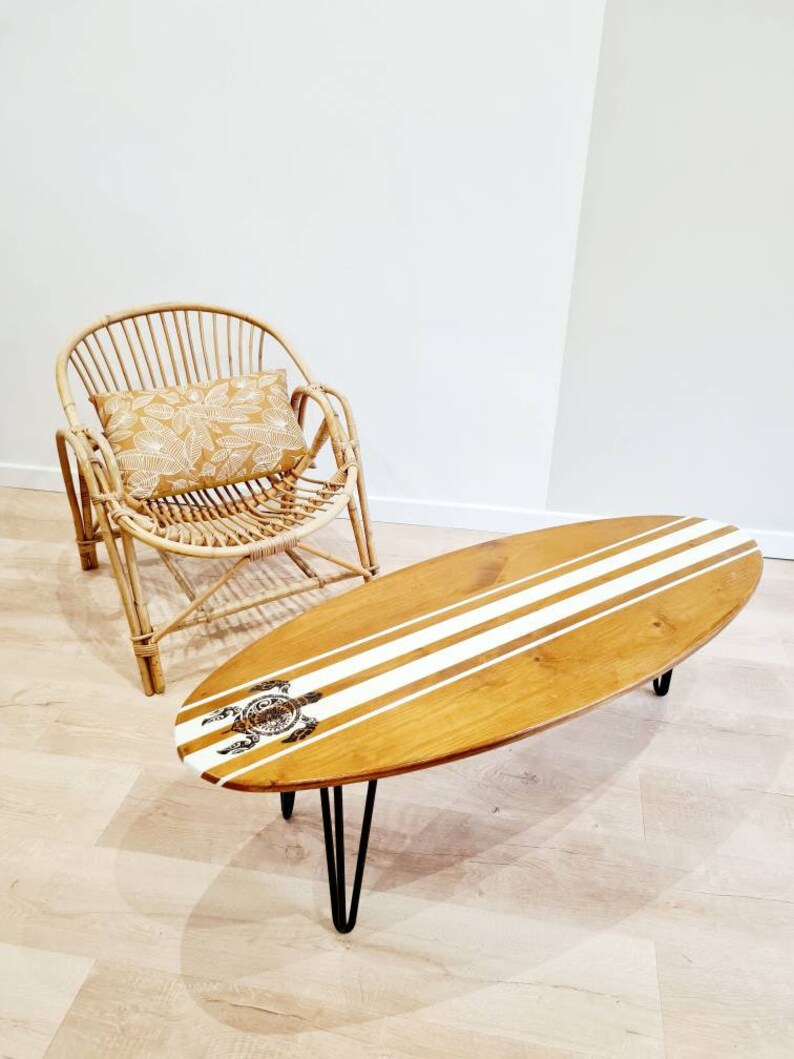 Table basse bois Planche de surf en pin image 3