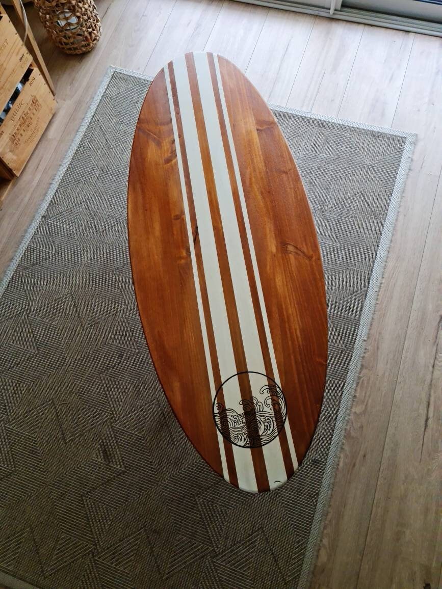Table Basse Bois Planche de Surf en Pin