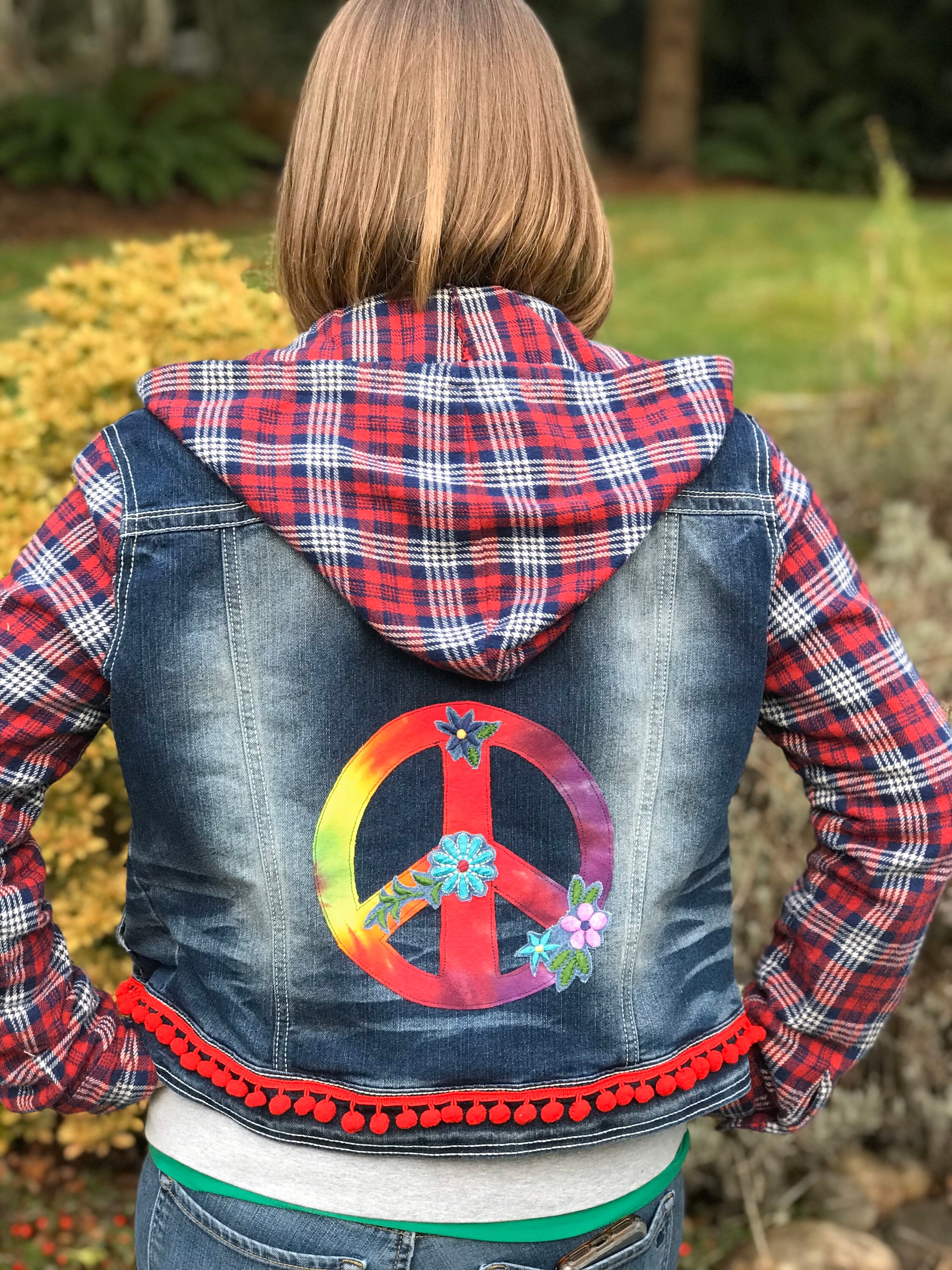 Flannel with denim jacket womens top