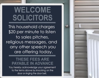 Welcome Solicitors vinyl decal sticker, note to door knockers, anti solicitor sticker, sticker for front door, funny no solicitors sticker