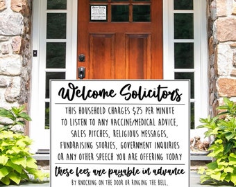 Welcome Solicitors vinyl decal sticker, note to door knockers, anti solicitor sticker, sticker for front door, funny no solicitors sticker