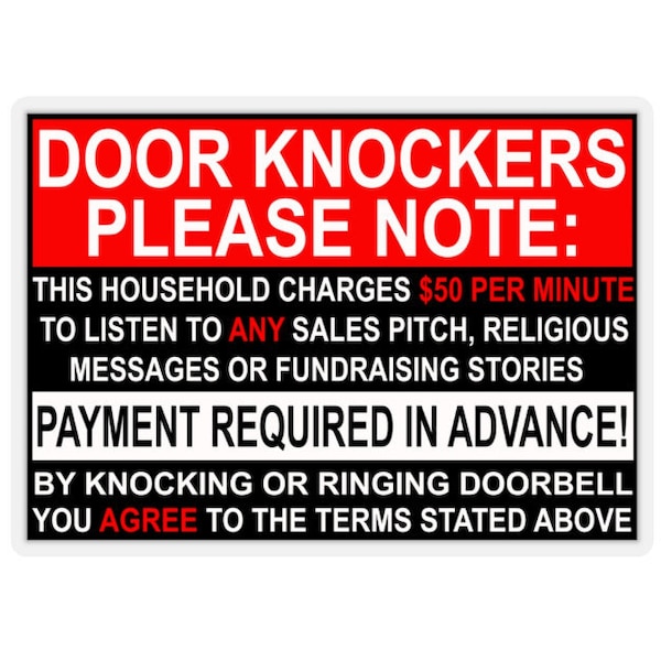 Funny no soliciting vinyl decal sticker, note to door knockers, anti solicitor sticker, sticker for front door, funny no solicitors sticker