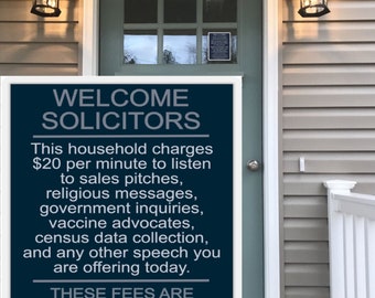 Welcome Solicitors vinyl decal sticker, note to door knockers, anti solicitor sticker, sticker for front door, funny no solicitors sticker