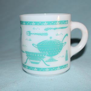 Vintage Milk Glass Mug From Hazel Atlas Kitchen Aids Pattern Holds 8 Fluid Ounces Turquoise Kitchen Accessories