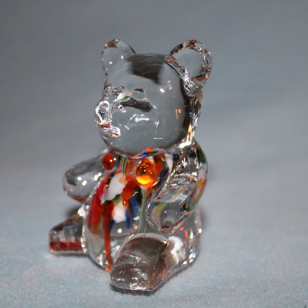 Vintage Glass Bear Figurine or Paperweight His Tummy Is Filled with Streaks of Colors Perfect Condition 3" inches Tall Adorable Teddy Bear