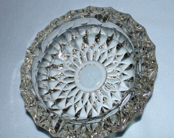 Vintage Round Heavy Clear Crystal Ashtray 6.75" Inches in Diameter 1.75" Inches Tall Has "TGW" Etched in the Center Perfect Condition