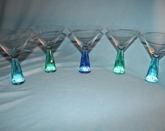 5) Artland Prescott Hand Blown Martini Glasses 3 Different Colors