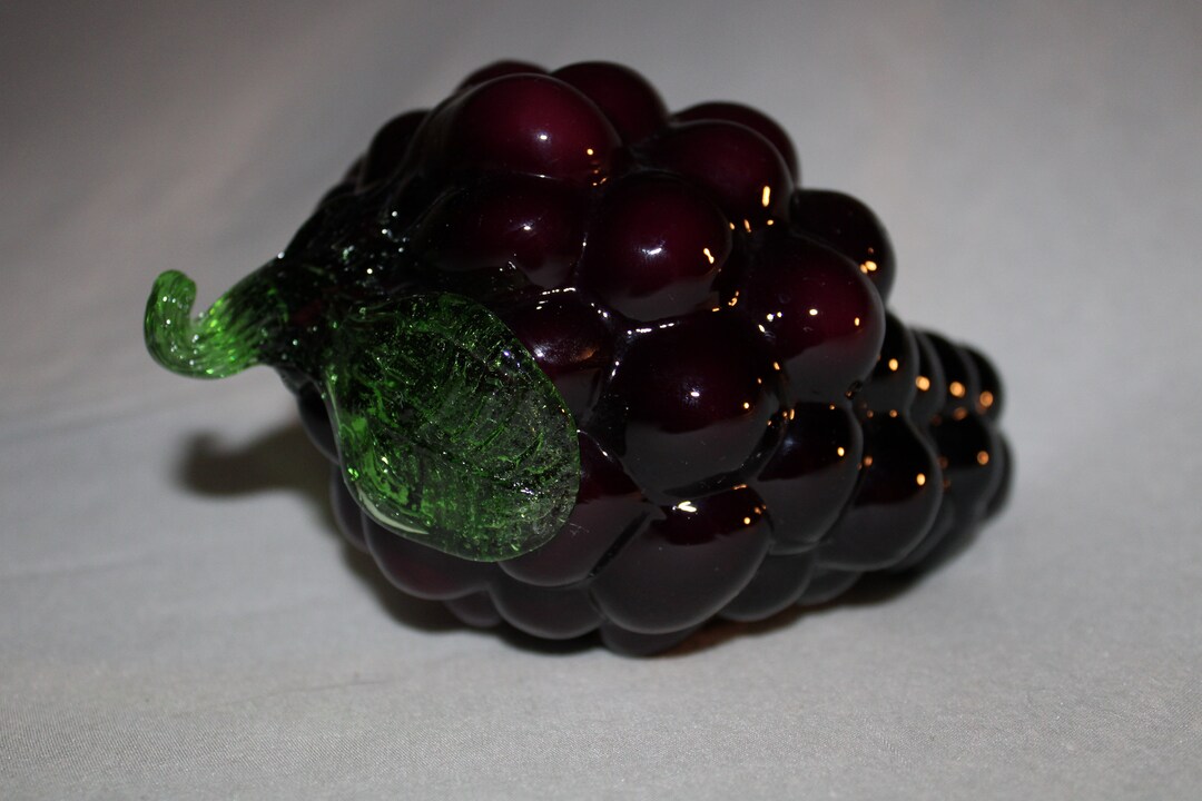 Vintage Hand Blown Glass Fruit Cluster of Two Shades of Purple Grapes