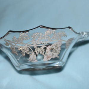 Vintage Divided Serving Bowl With Silver Rim and Handles Pickles, Olives or Relish Beige Floral Design Perfect Condition 7.25&quot; Inches Wide