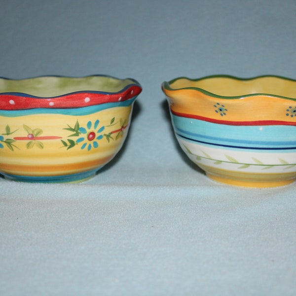 Set of 2 Vintage Petit Jardin Ceramic Bowls By Culinary Arts Bright Colorful Small Serving Bowls Perfect Condition 5.5" Inches In Diameter