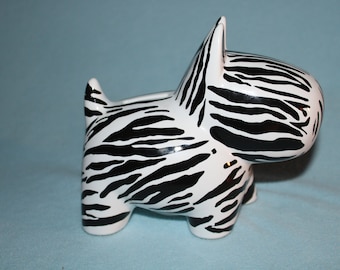 Vintage Zebra Striped Ceramic Scottie Dog Coin Bank