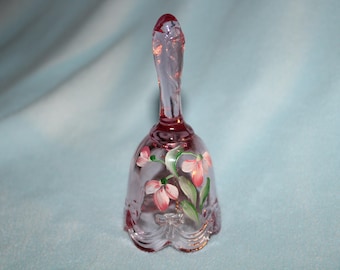 Vintage Fenton Glass Bell Pink and Signed Hand Painted