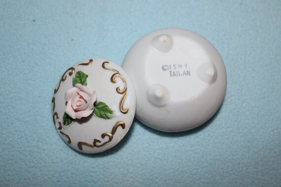 Vintage Small Round Porcelain Bisque Footed Trink… - image 4
