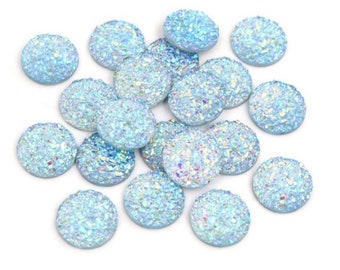 8mm Alice Blue Round Flat Back Resin Druzy Cabochons DIY Jewelry Set of 10