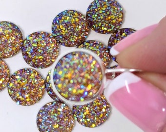 Champagne Glitter Druzy Bright Cabochons 10mm, 10Pcs, DIY Jewelry Supplies