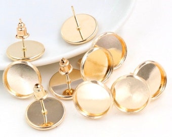 8mm KC Gold Blank Bezel Cabochon DIY Earrings Colour Set of 10 (5 pairs)