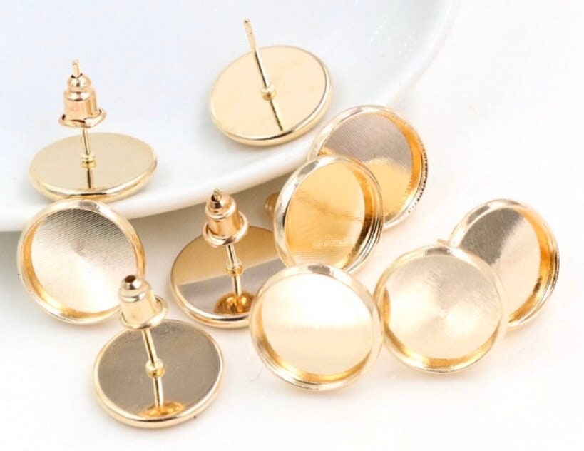 10mm Blank Bezel Cabochon Diy Earrings Kc Gold Colour Set Of Etsy