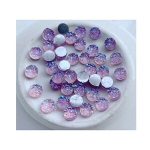 8mm Druzy Pink Glitter Round Cabochon DIY Jewelry Set of 10