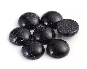 12mm Black Sand Natural Stone Round Flat Back Cabochons DIY Jewelry Set of 2