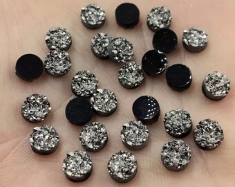 6mm Druzy Gun Metal Glitter Ore  Round Cabochon DIY Jewelry Set of 10