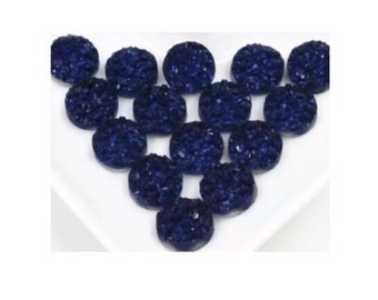 10mm Blue Ink Round Flat Back Druzy Cabochons DIY Jewelry Set of 10