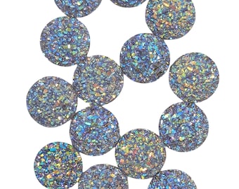 Alice Blue Round Flat Back Resin Druzy Cabochons 12mm, 10Pcs, DIY Jewelry Supplies