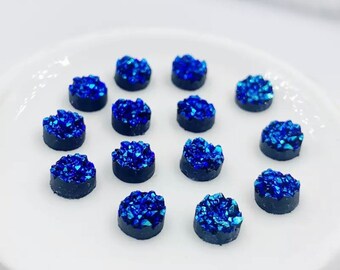 6mm Druzy Blue Glitter Ore Round Cabochon DIY Jewelry Set of 10