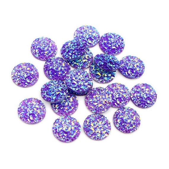 10 x AB Druzy Glitter Flatback Cabochons 12mm Various Colours Round