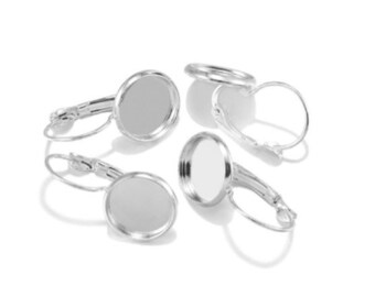 8mm Silver Colour French Lever Earring Blank Bezel Cabochon DIY Jewelry Set of 10 (5 Pairs)