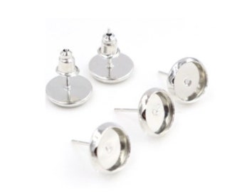 10mm Silber Farbe Ohrring Rohling Lünette Cabochon DIY Schmuck Set von 10 (5 Paare)