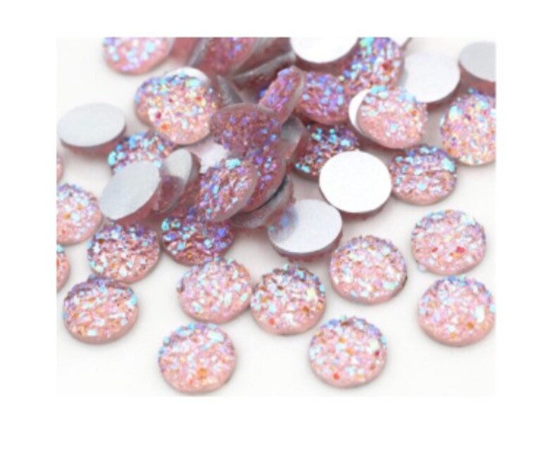 8mm Druzy Pink Glitter Round Cabochon DIY Jewelry Set of 10