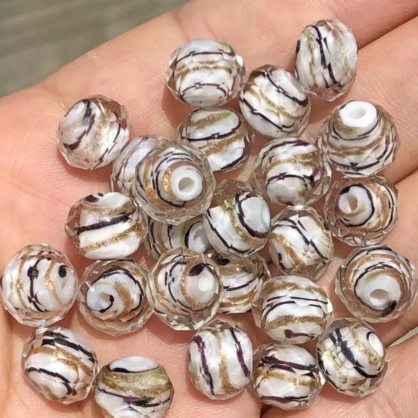 12mm Handmade Black Swirl Murano Glass Lamp work Spacer Bead DIY Jewelry set of 2