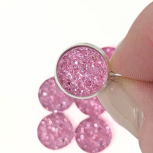 10mm Pink Ice Ore Druzy Round Cabochon DIY Jewelry Set of 10