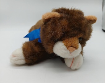 Ty Classic Spice The Cat Plush 1997 Tabby Striped W/ Blue Bow Stuffed Animal 14&quot;