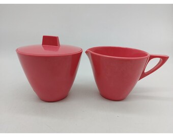 Allied Chemical Pink Melamine Melmac Cream & Sugar Set Vintage