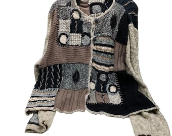 Vintage Sandy Starkman Cardigan Sweater Size Medium Brown Tan READ